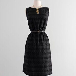 Xtabay Vintage 1960's Little Black Eyelet Cotton Shift Dress / S